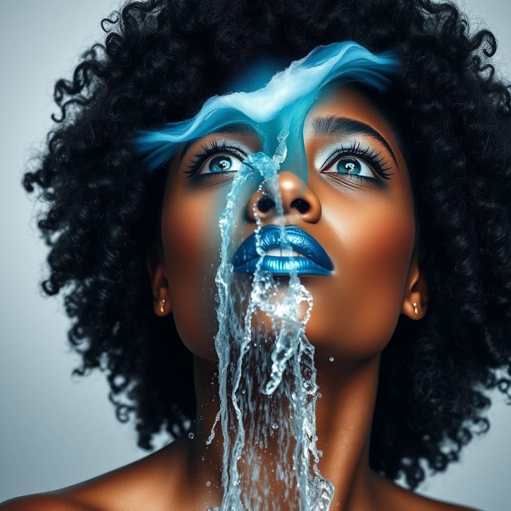 Surreal Waterfall Woman Portrait in Double Exposure Style