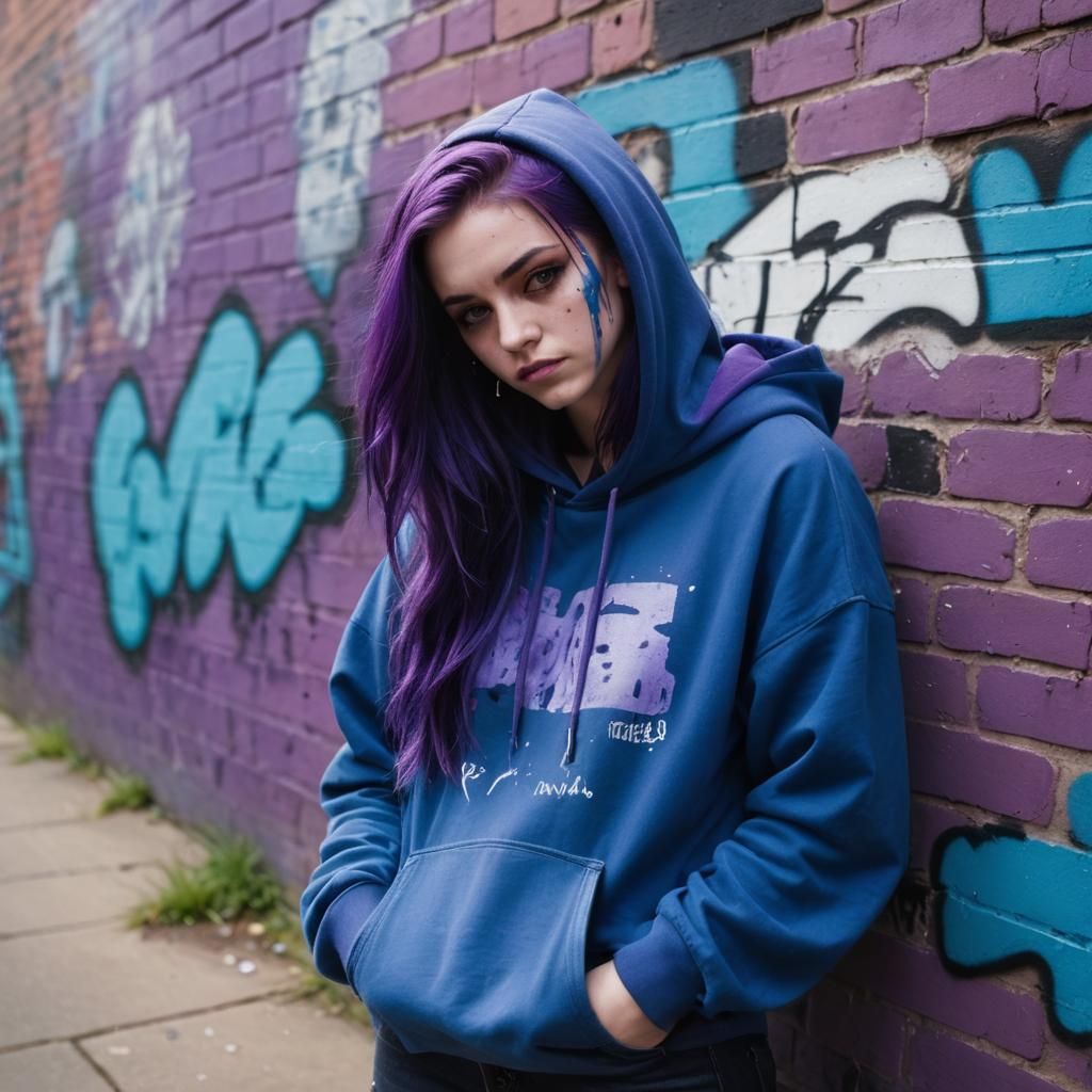Moody Goth Teenager with Purple Hair