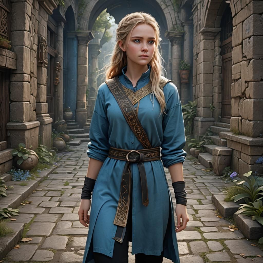Girl in Blue Tunic: Fantasy Concept Art