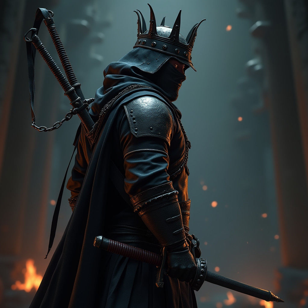 Mysterious Rogue with Crown in Fantasy Realm