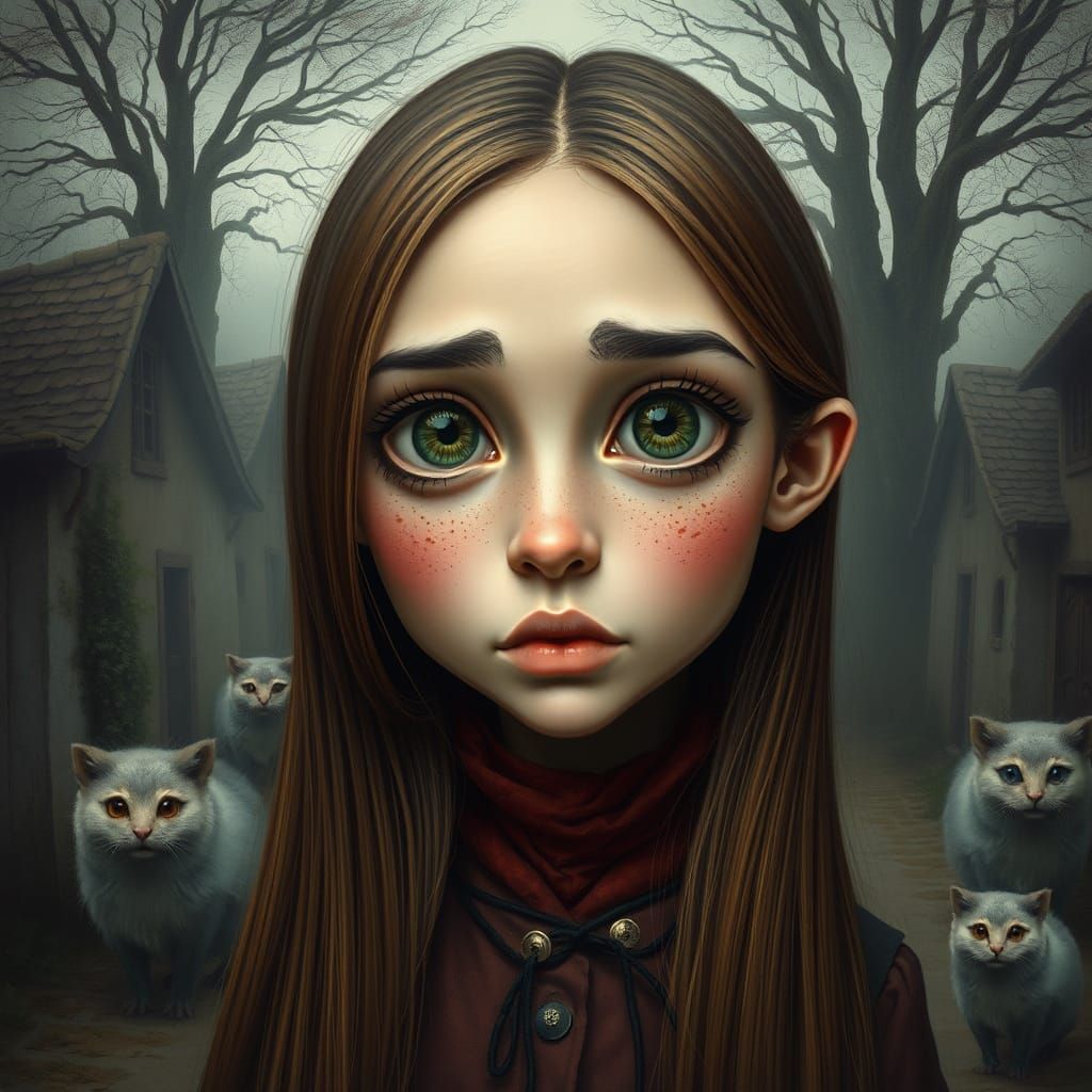 Dreamlike Portrait of Freckled Woman in Surreal Style