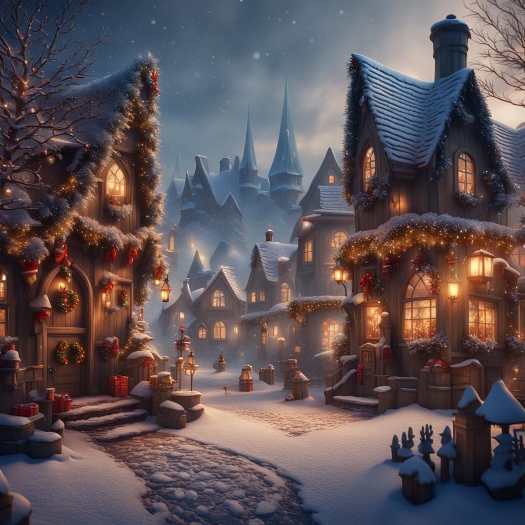 Detailed Christmas Village Matte Painting