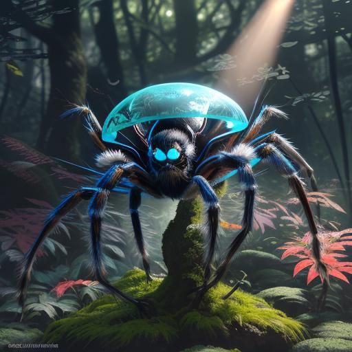 Jumping Spider in Mystical Forest: 3D Anime Art