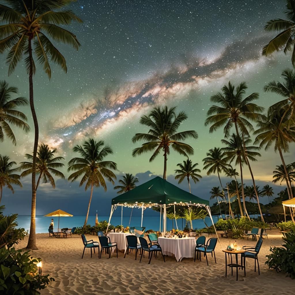 Ocean Ship at Night with Falling Stars, Detailed Matte Paint...