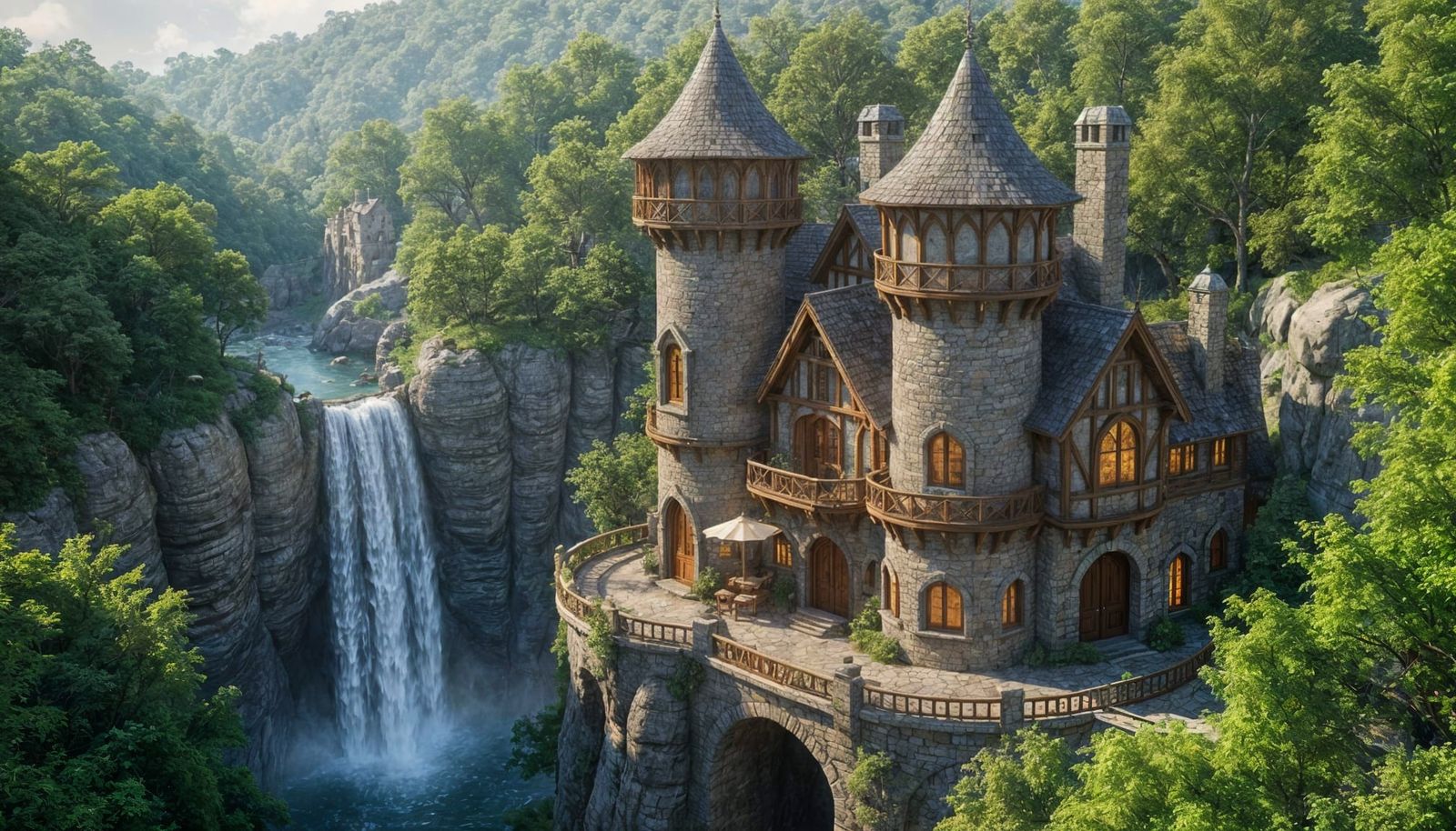 Majestic Elven Castle Cottage by Waterfall