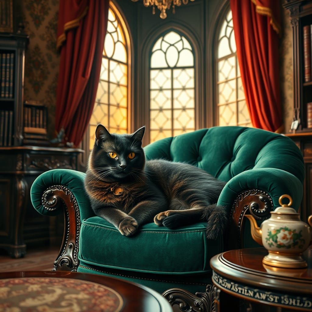 Bombay Cat Lounging in Opulent Victorian Room
