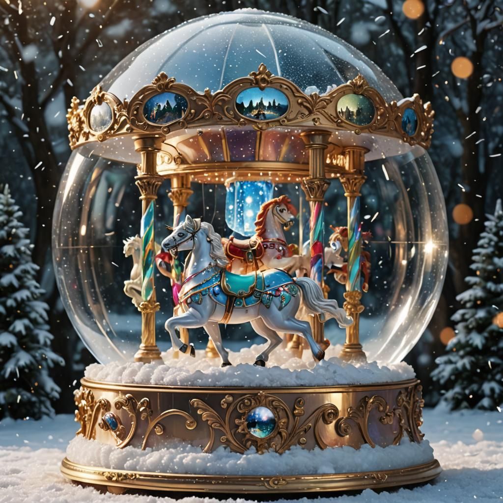 Carousel Snow Globe with Broken Glass Effect