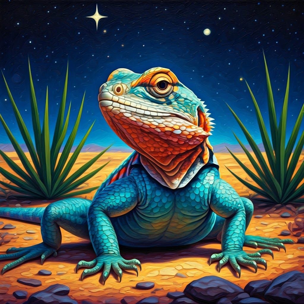 Collared Lizard in Vivid Impasto Desert Scene