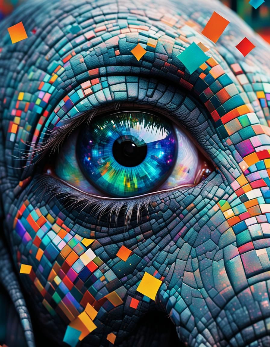 Elephant Eye with Glitches in Art Deco Style