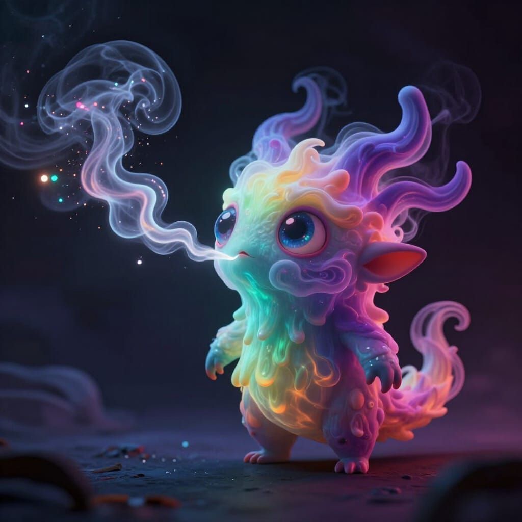 Whimsical Smoke Creature Spewing Glitter