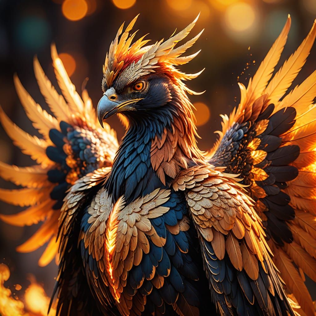 Golden Phoenix Concept Art in Macro Photography