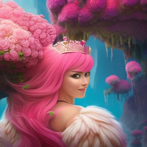 Queen with Pink Hair on Flower Planet