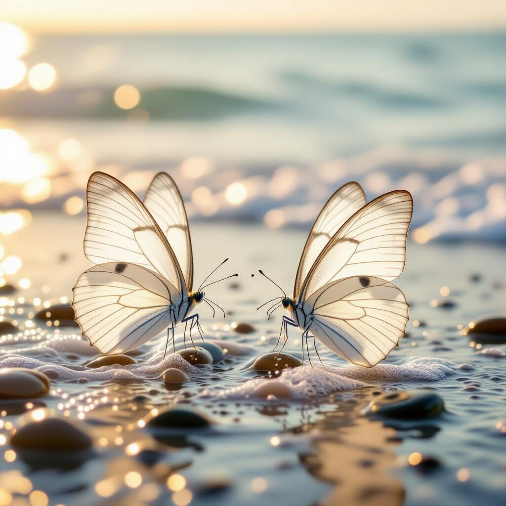 Butterflies on Beach in Watercolor Style