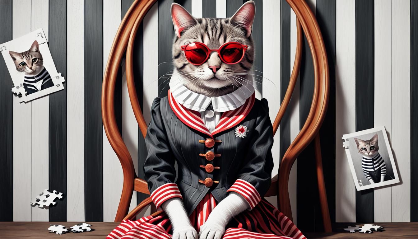 Surreal Victorian Cat Jigsaw Puzzle in Charcoal Style