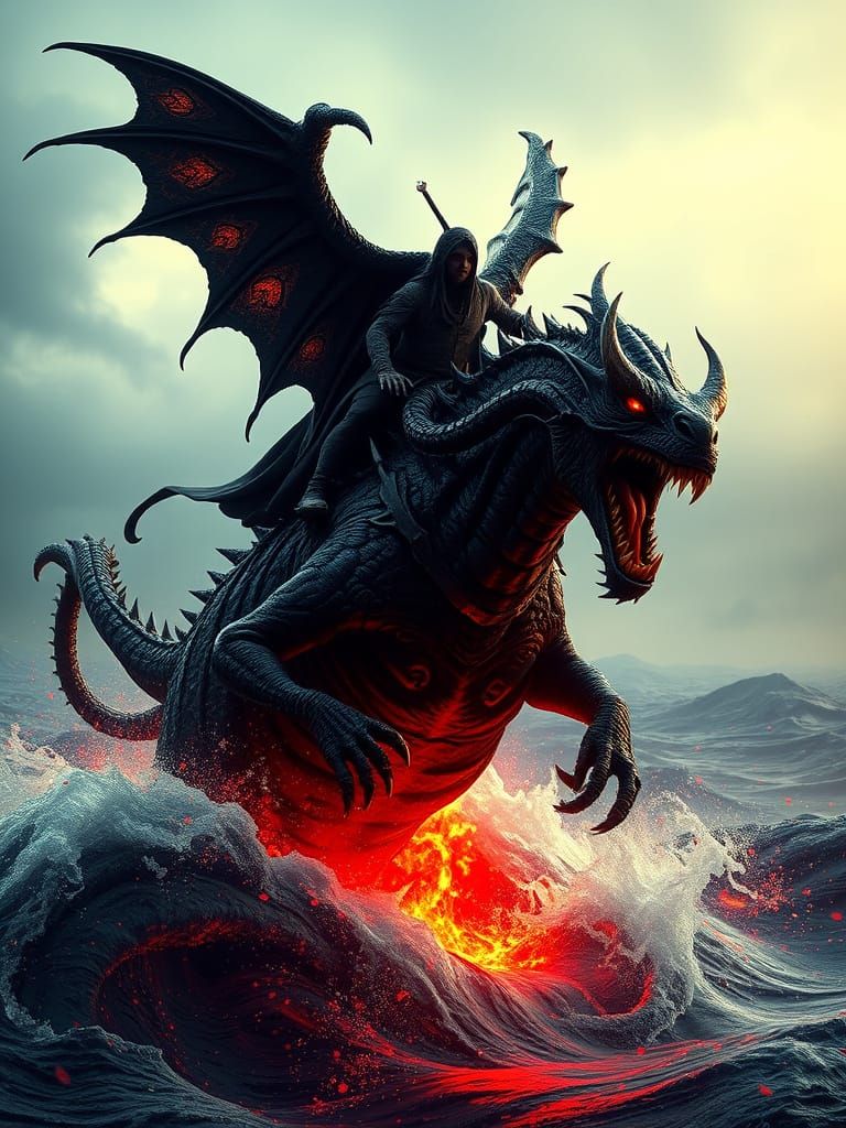 Dark Fantasy Horror Poster: Nazgul Rides Sea Monster
