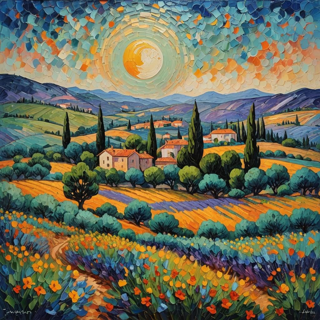 Moon in Provence: Expressionist Oil Painting