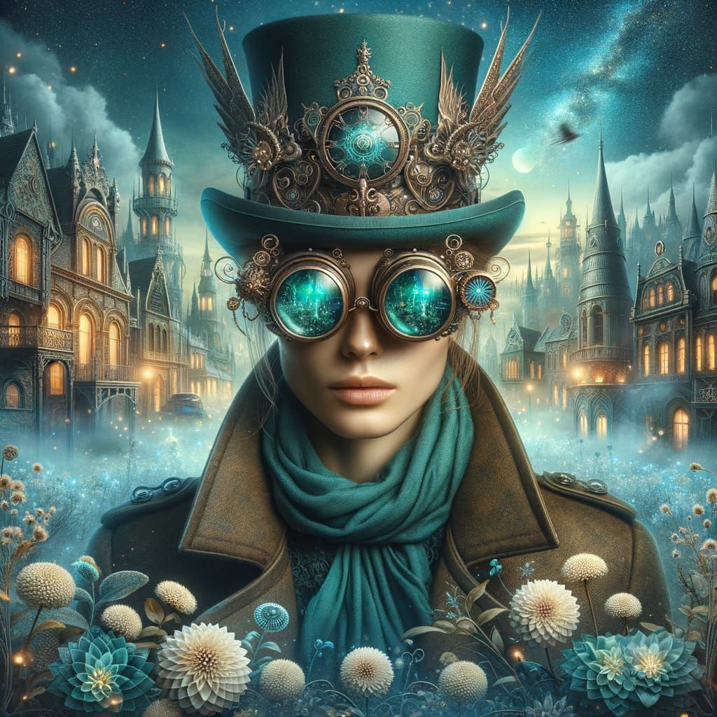 Steampunk Portrait in Whimsical Teal Town