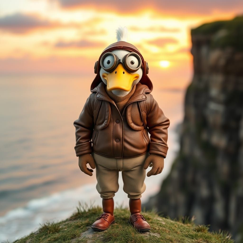 Duck-Headed Man in WWI Flying Jacket: Claymation Style