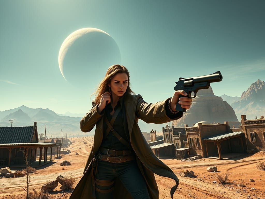 Fearless Female Gunslinger in Sci-Fi Space Western
