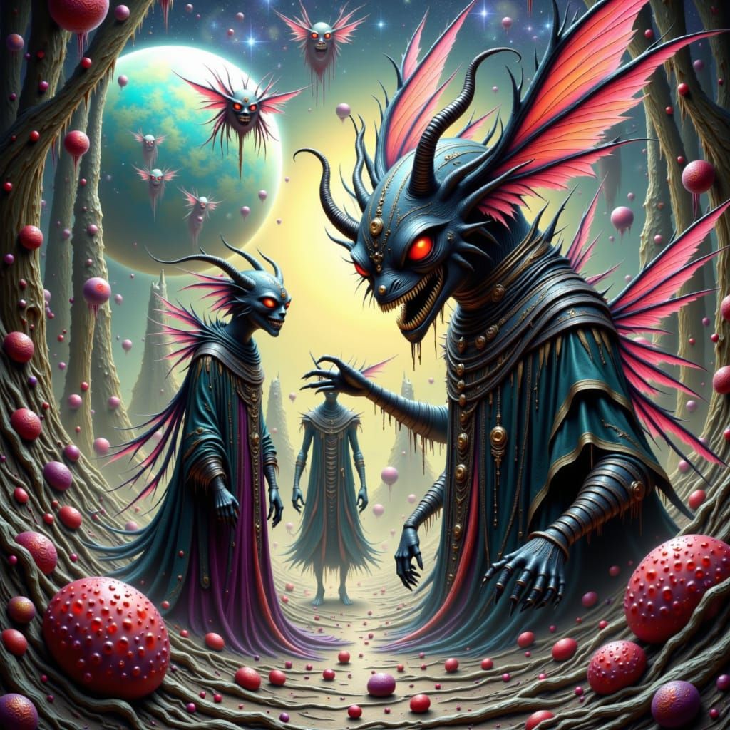 Floating Bazaar in Gas Giant Rings: Retro Sci-Fi Art