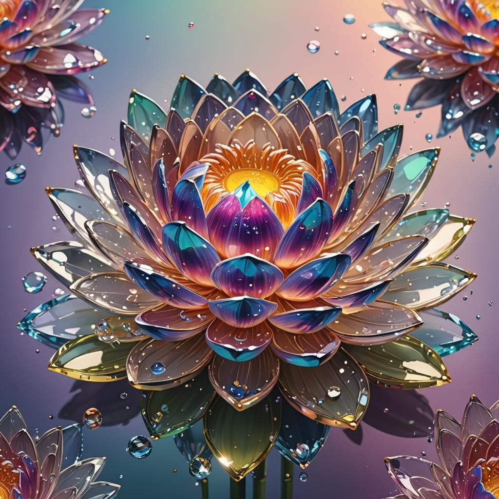 Sparkling Crystal Lotus Flower in Hyperrealistic Splash Art