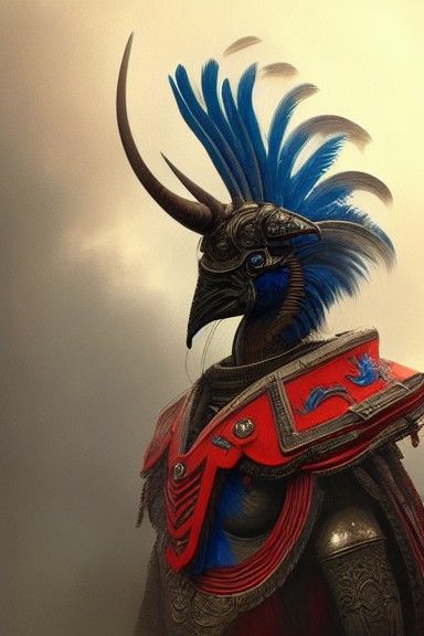 Cassowary Warrior in Gleaming Armor: Digital Illustration
