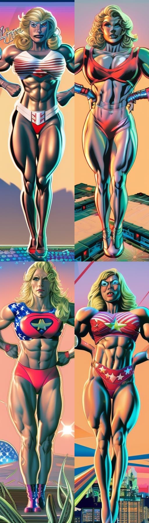 Muscle Woman Superhero in Retro Comic Book Art
