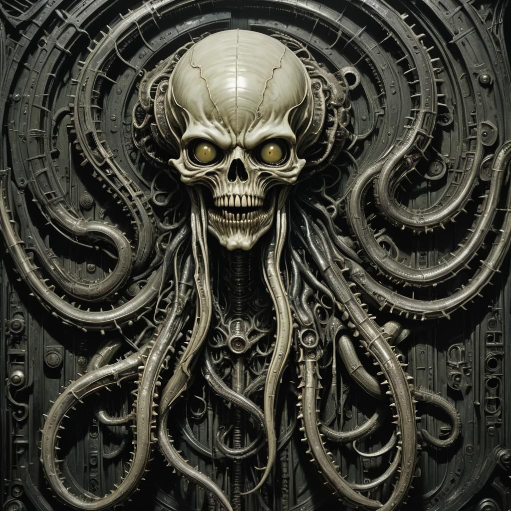 Grotesque Biomechanical Creature Emerges from Abyss