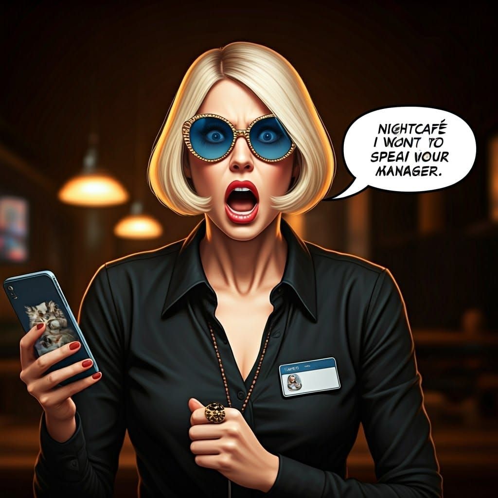 Annoyed Woman in Cafe, Digital Matte Painting