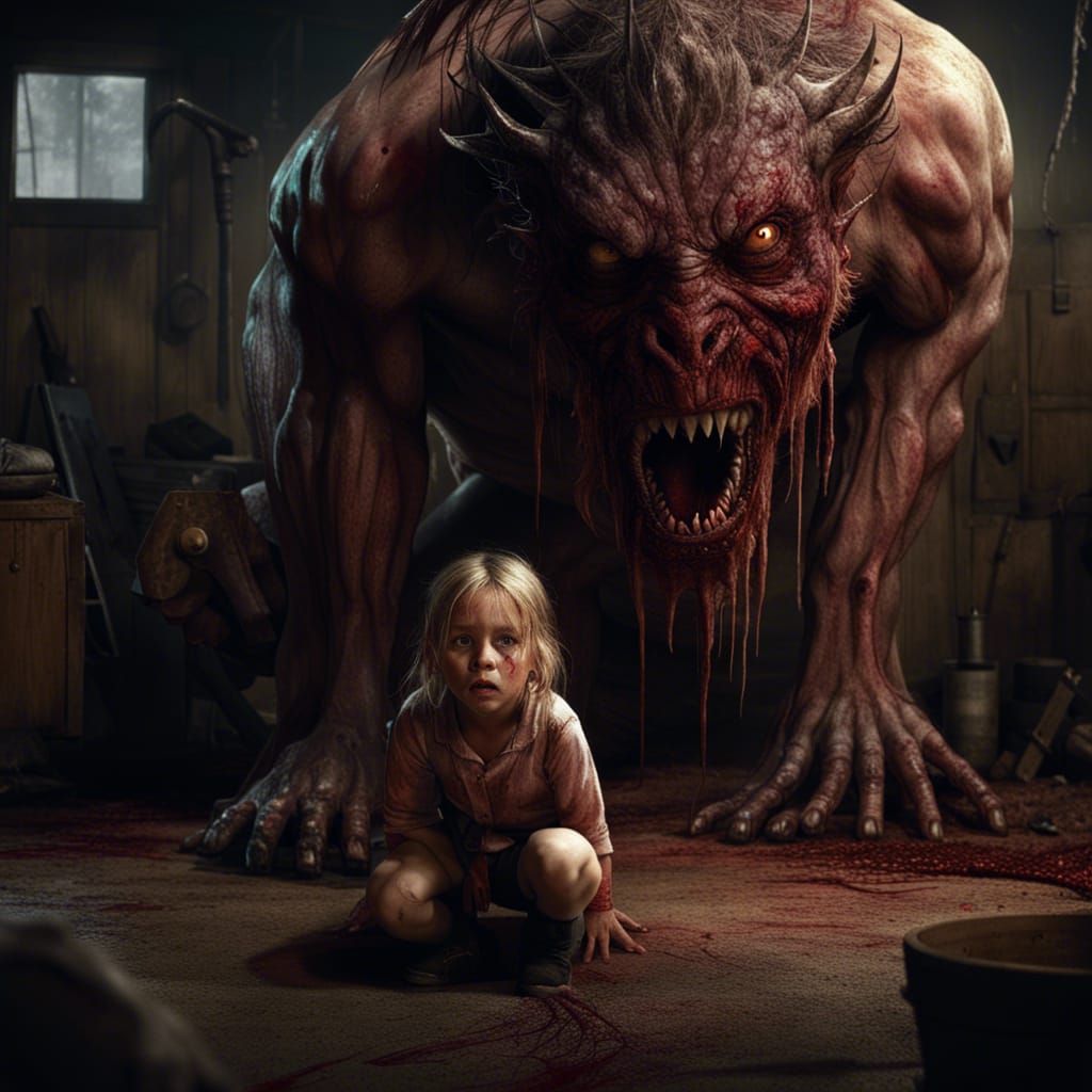 Fearsome Monster Confronts Girl in Frontier Setting