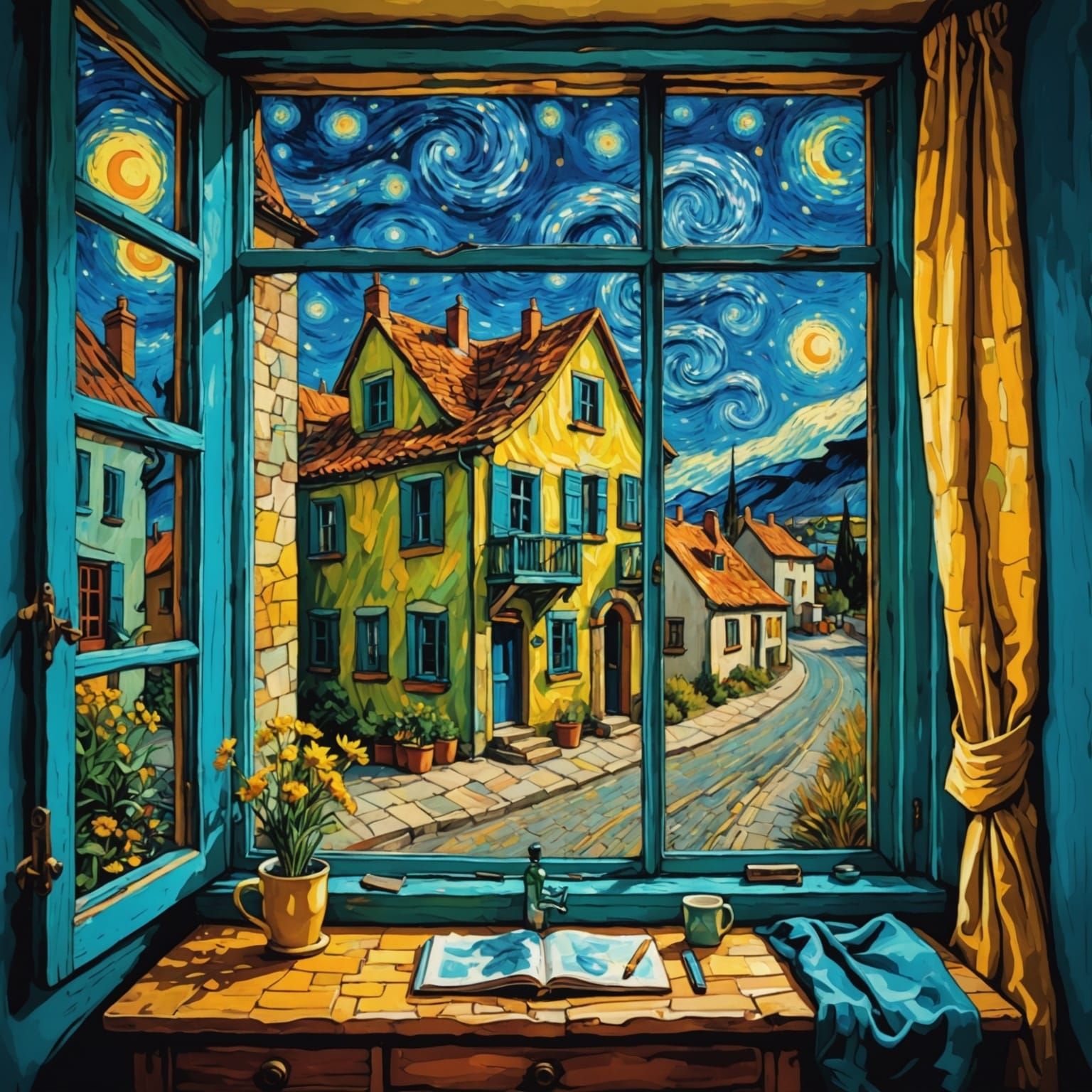 Vibrant Window to a Whimsical World in Van Gogh-Inspired Rea...