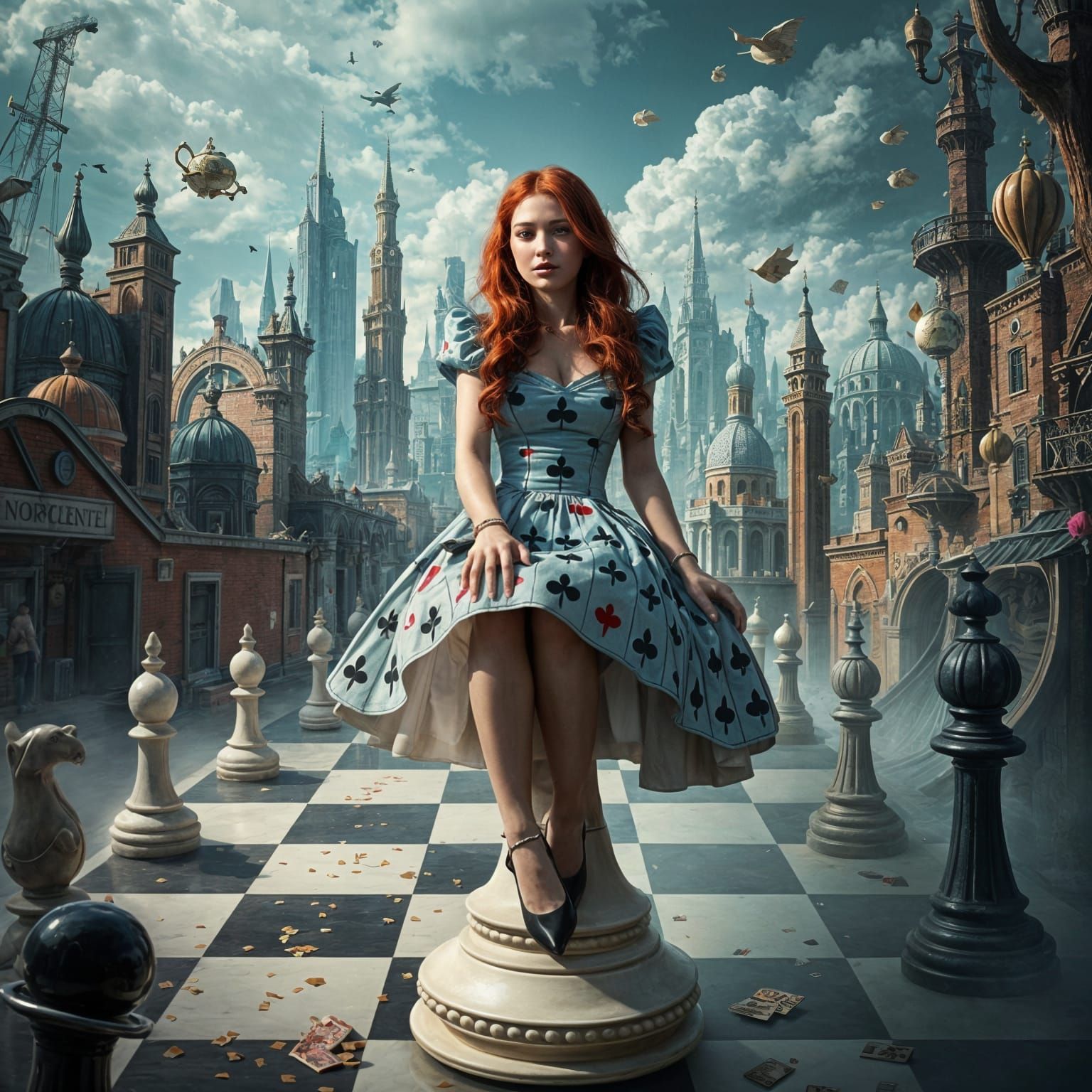 Modern Alice in Wonderland in Dark Fantasy Style