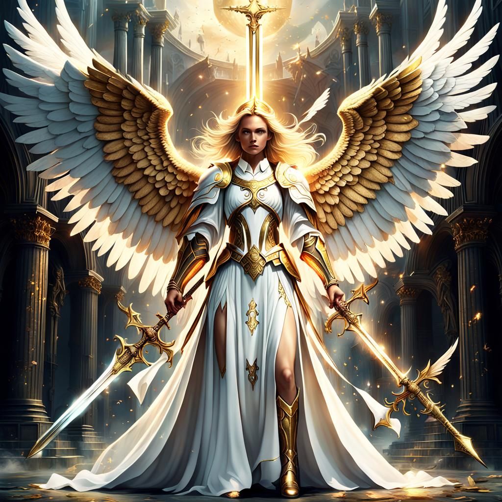 Epic Angel with Golden Sword Digital Painting
