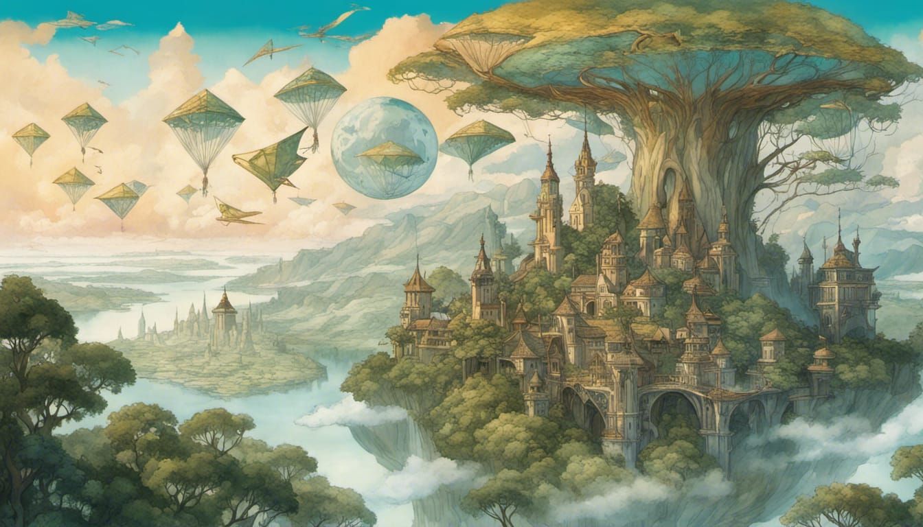 Art Nouveau Elven City Above the Clouds