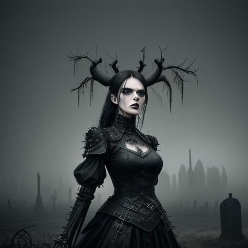 Gothic Fashion Model in Dystopian Black and White