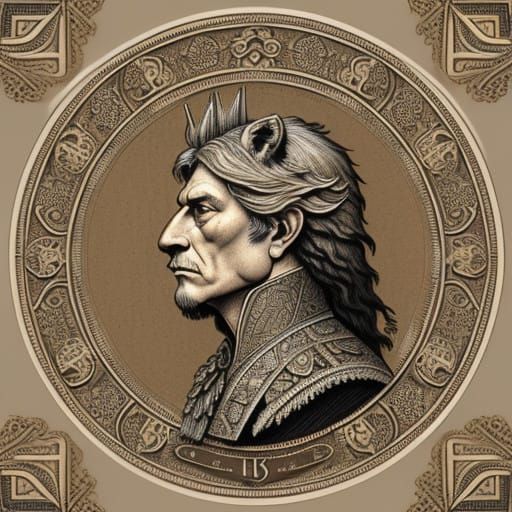 Vintage-Style Mammal Postage Stamp with Intricate Ornate Pat...