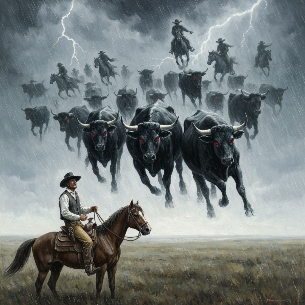 Ghost Riders Stampede Through Storm in Oil Painting Style