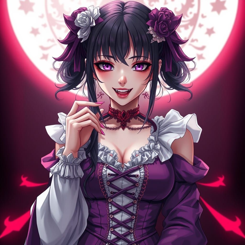 Anime Vampire in Purple Victorian Dress