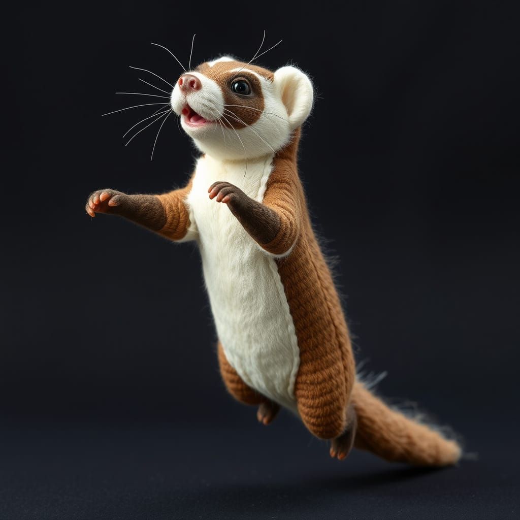 Vibrant Fabric Ferret in Mid-Jump