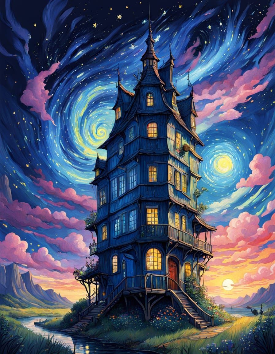 Whimsical Fairytale Sci-Fi House Illustration
