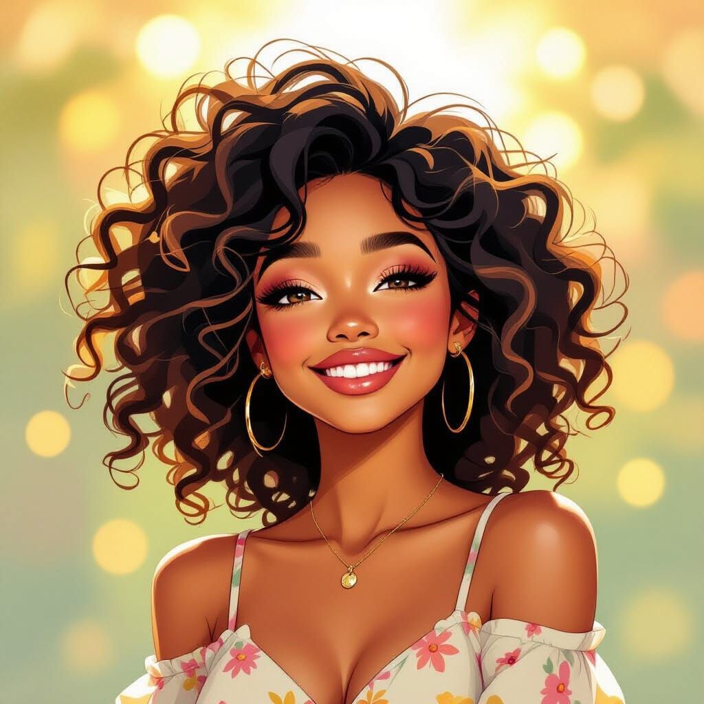 Woman with Curly Hair in Loish Pastel Style