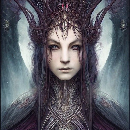 Dark Elven Queen Portrait in Fantasy Art Style