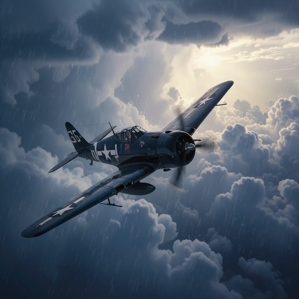 WWII Hellcat Fighter Navigates Fierce Thunderstorm