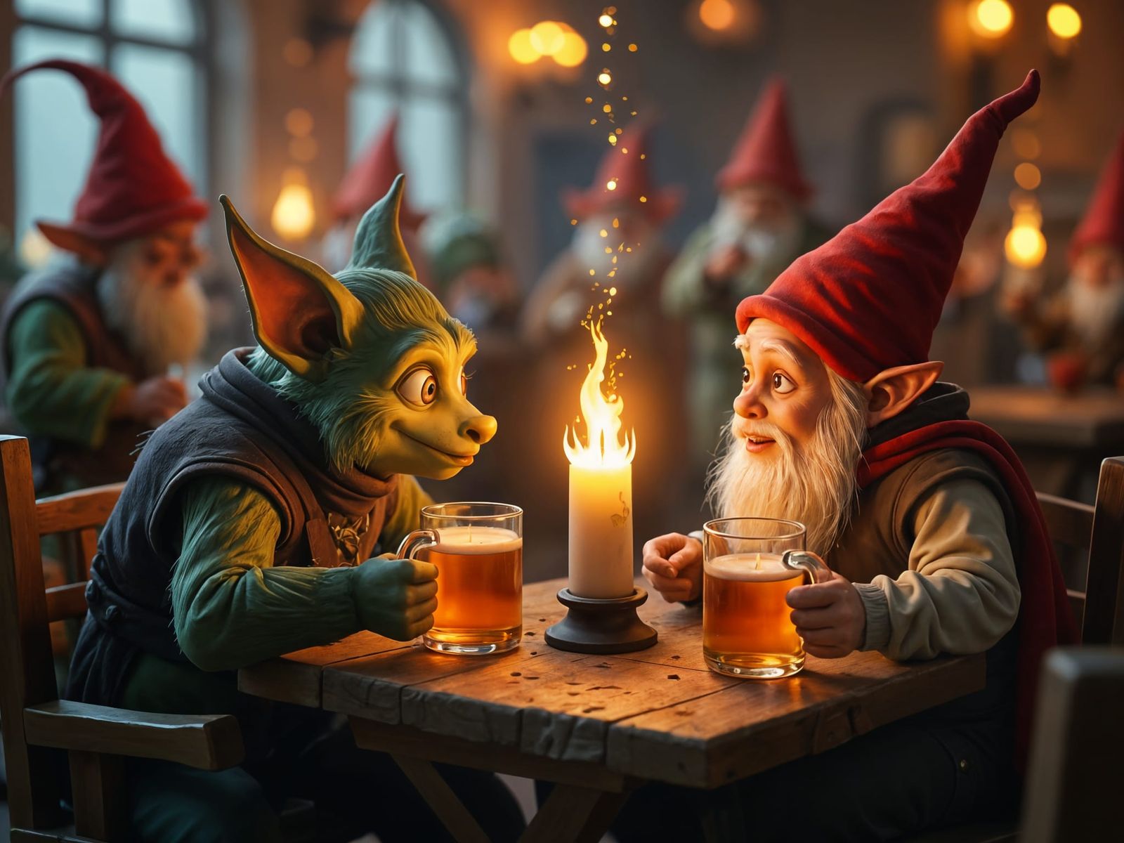Kobold and Gnome Watch Enchanted Candle Flame