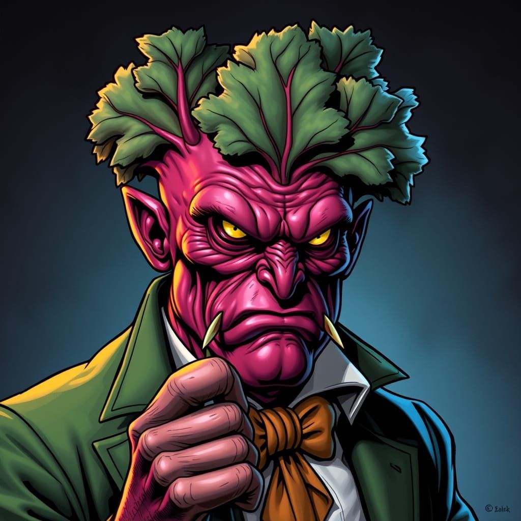 Evil Anthropomorphic Rhubarb Supervillain Comic Art