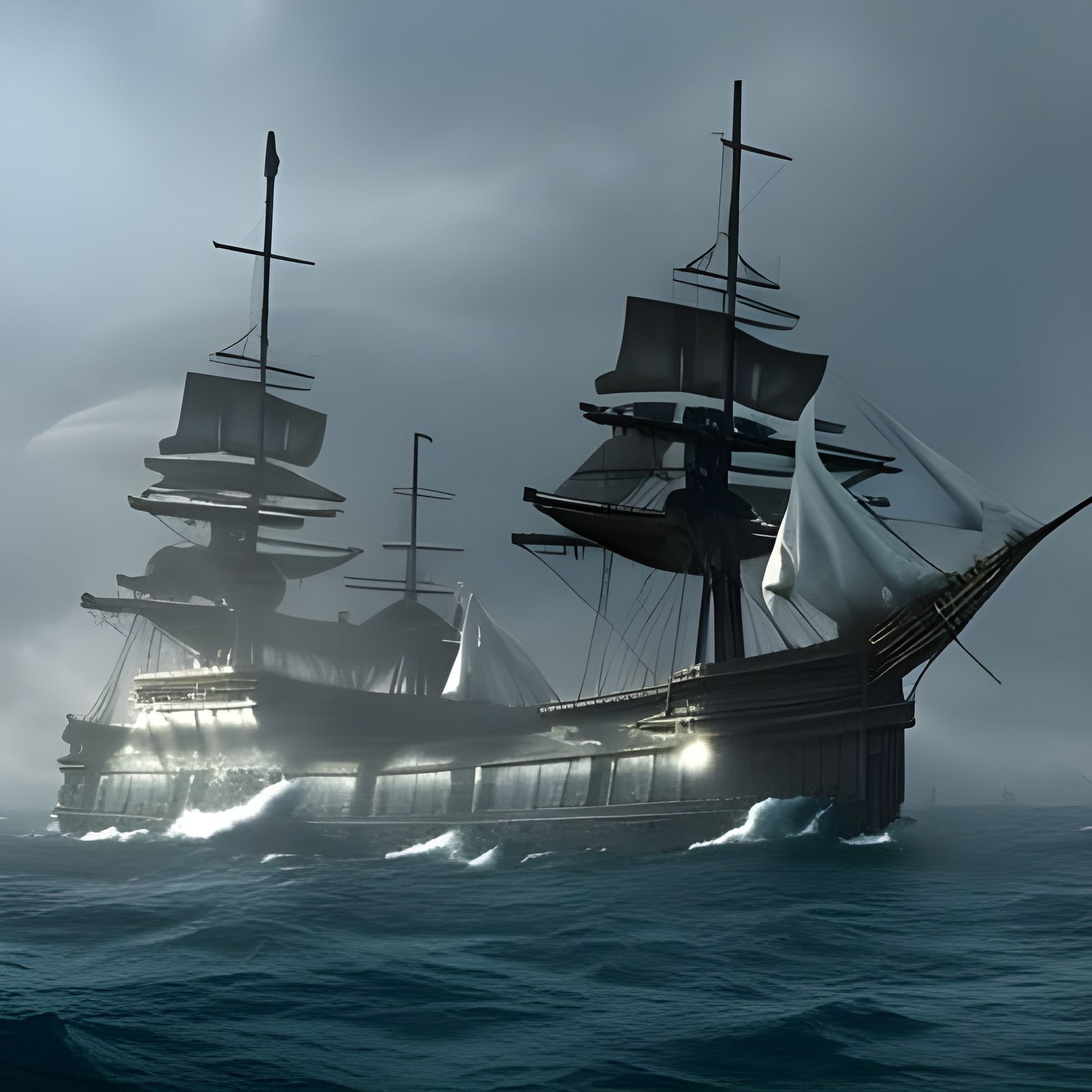 Old Seaman and Fleet of XVI Century Ships