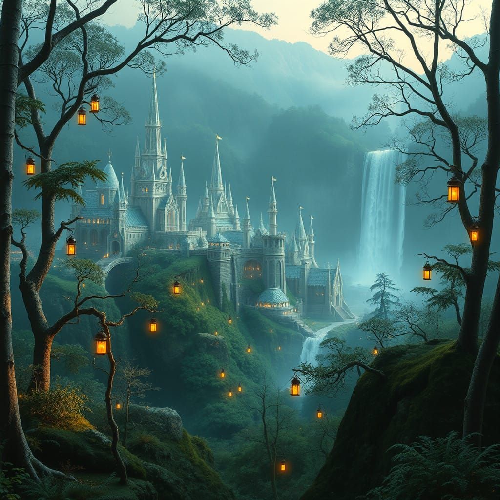 Ethereal Elven Metropolis in Ancient Forest
