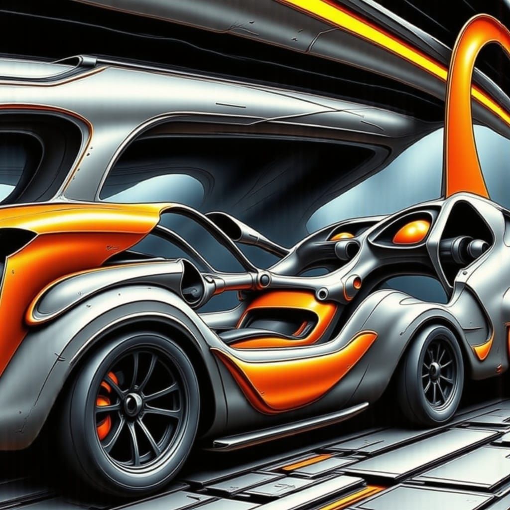 Sleek Car of the Future in Cityscape