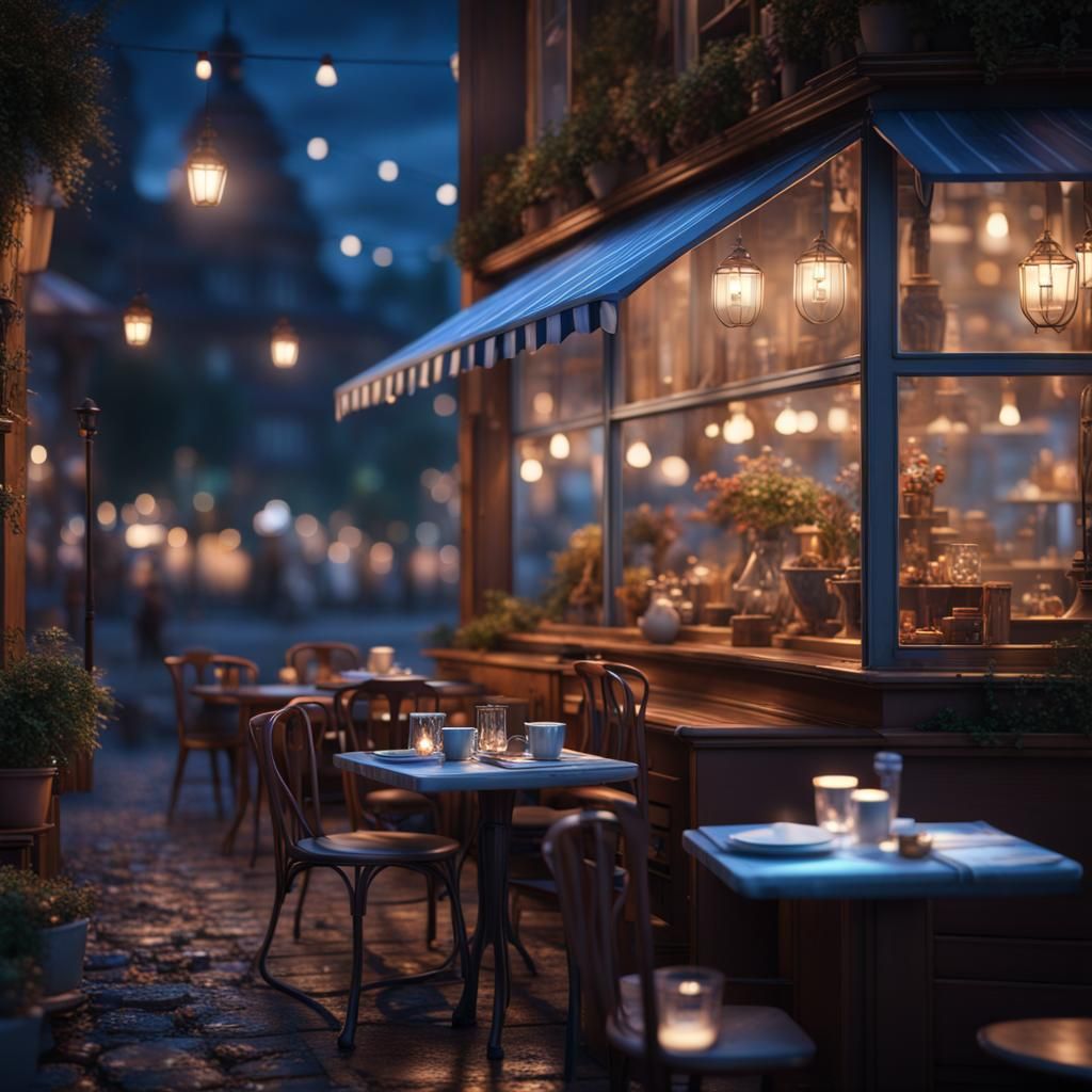 Cosy Café Evening in Blue Shades
