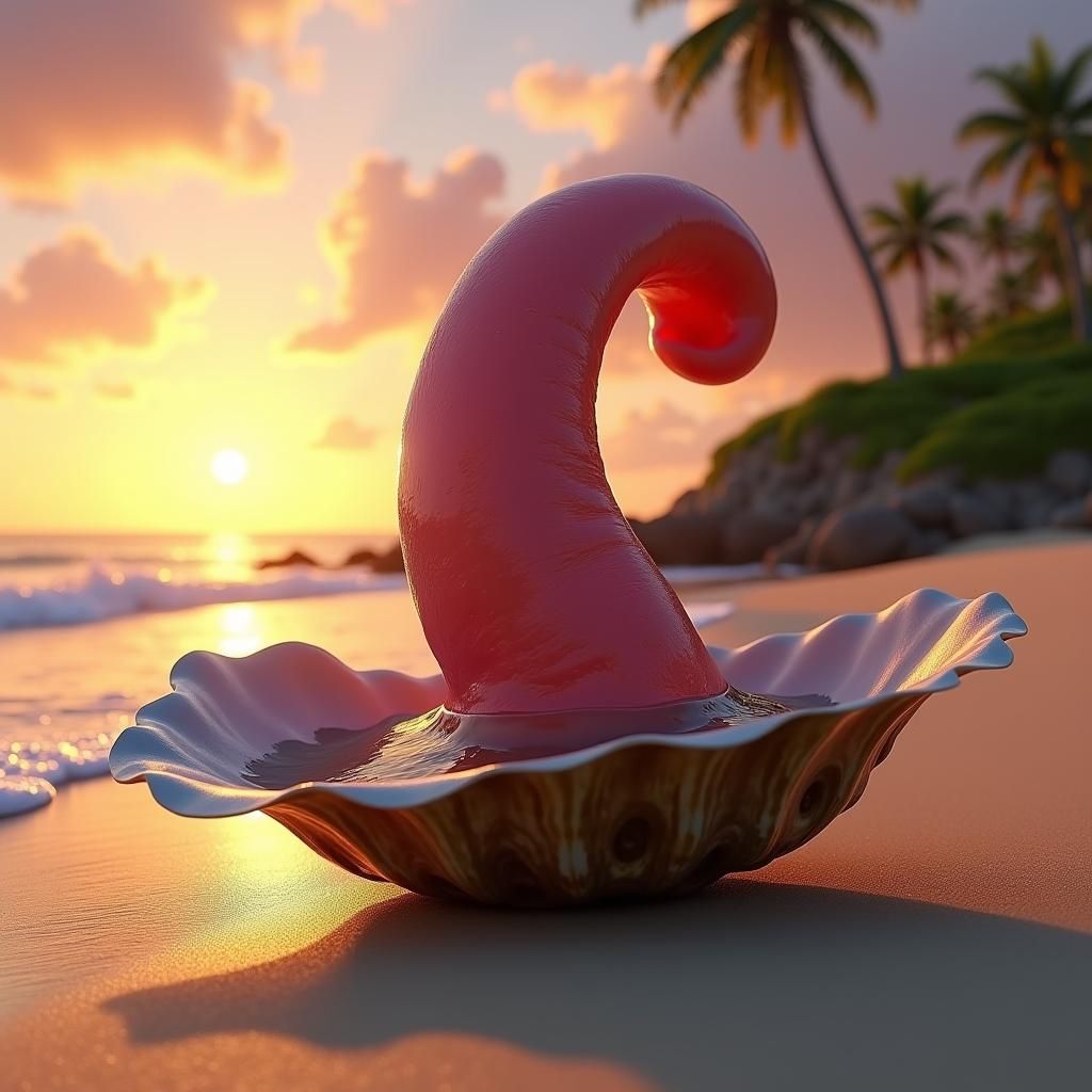 Giant Tongue Touches Oyster Shell: Pixar Style